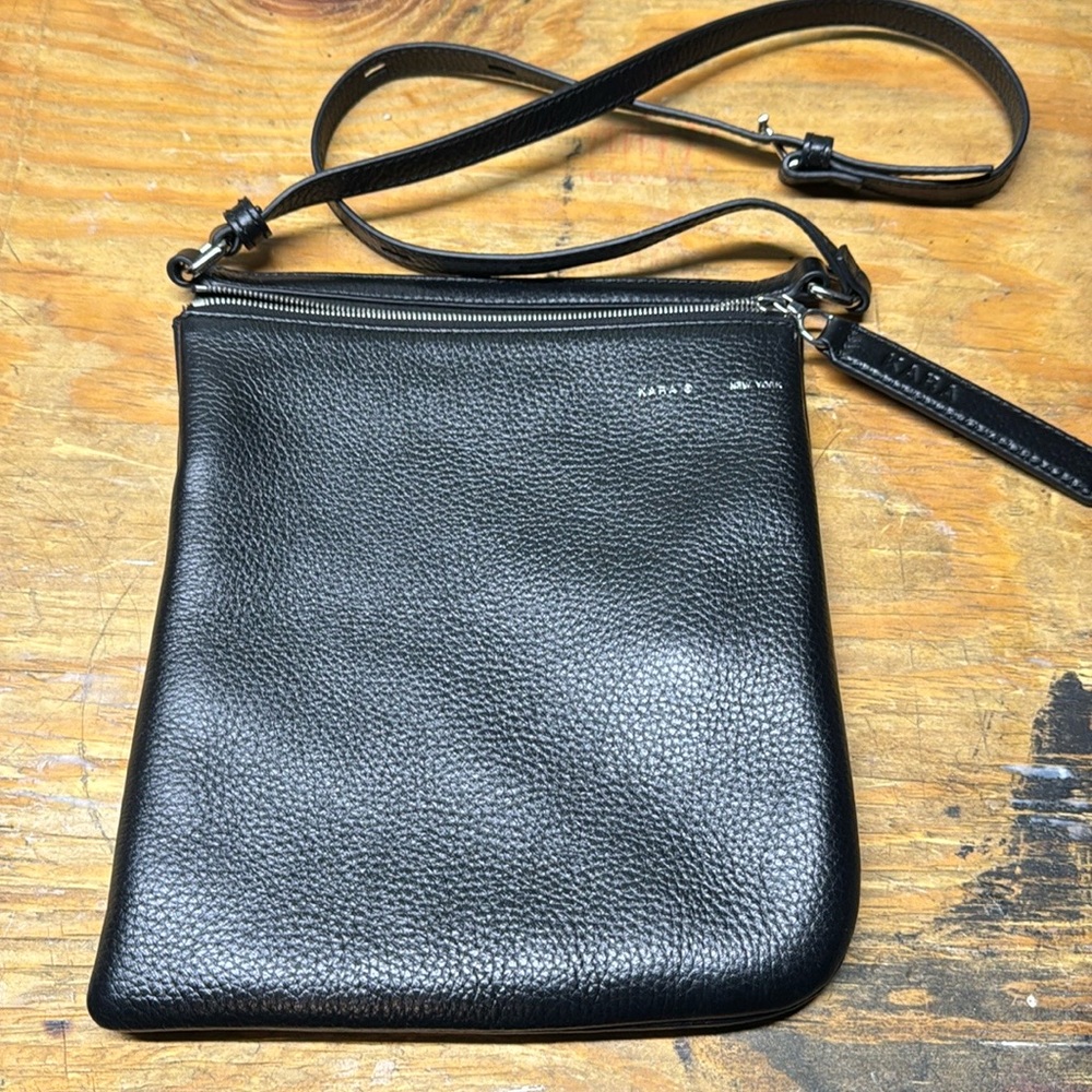 Kara New York Unisex Tri Way Handbag Black Pebbled Leather Crossbody Mini Bag!